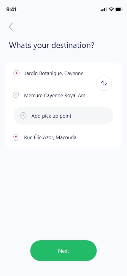 Interface Youmoov de destination du conducteur