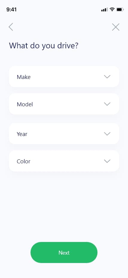 Interface Youmoov de saisie des références du véhicule du conducteur