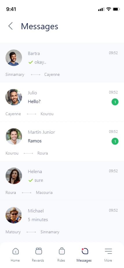 Interface de messagerie Youmoov