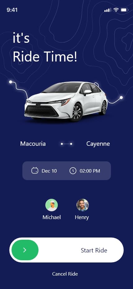 Interface Youmoov de démarrage du covoiturage